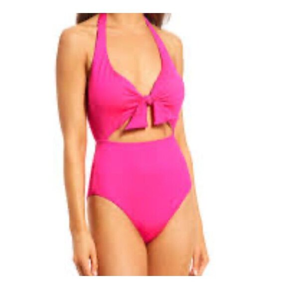 Gibson Latimer Swimsuit Women XL Pink One Piece Halter Bold Summer Tropical 80s - Picture 1 of 11